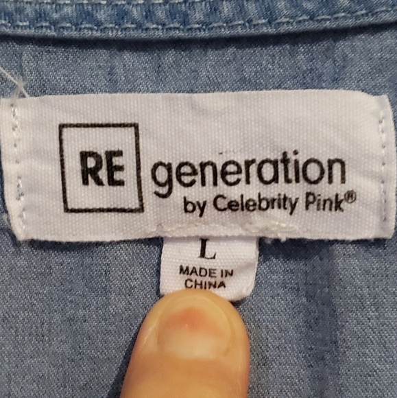 Celebrity Pink RE Generation Denim Babydoll Mini Dress Button Up Y2K Vtg? Sz L - Picture 5 of 10